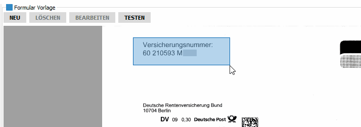 ecoDMS Vorlagendesigner mit OCR-Erkennungs-Fenster