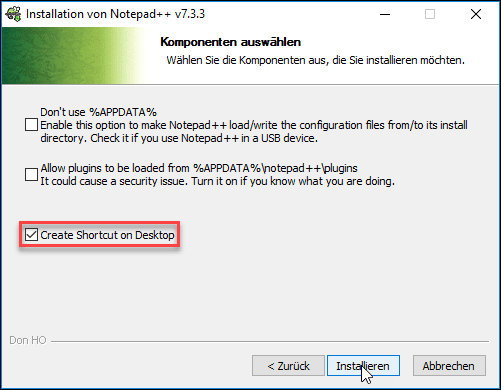 Notepad++ Installationsbildschirm