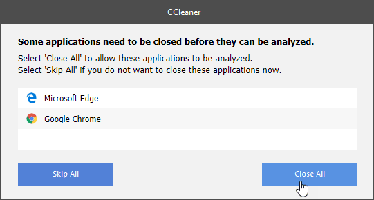 CCleaner Anwendungen müssen geschlossen werden Fenster