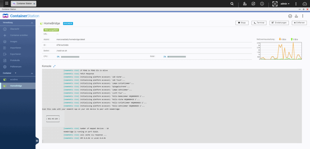 HOMEBRIDGE AUF QNAP INSTALLIEREN VIA CONTAINER STATION abgeschlossen