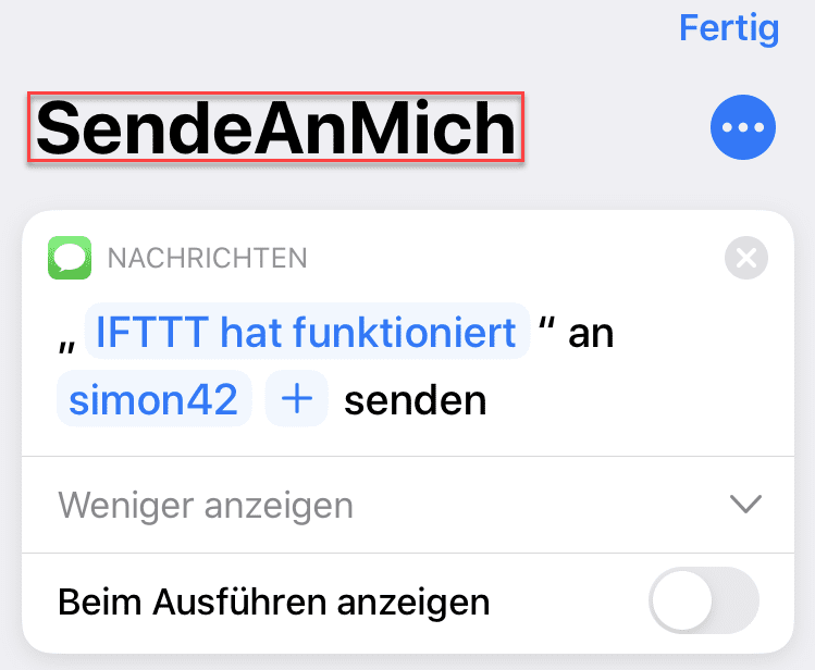 Kurzbefehl auf iPhone ohne Leerzeichen anlegen