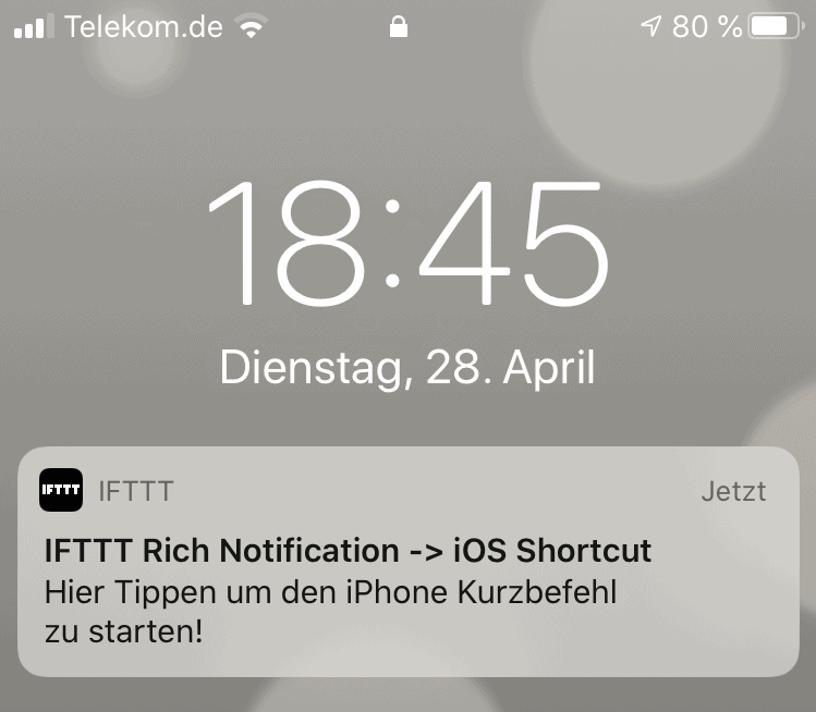 Ueber IFTTT Benachrichtigung einen Kurzbefehl starten 1