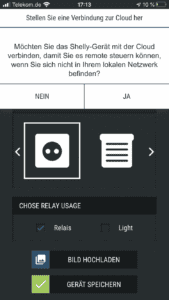 Shelly Test Gerät in Cloud speichern