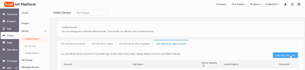 Tuya IOT Developer Account Step 10 Add App Account
