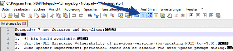 Notepad++ Steuerzeichen ein oder ausblenden